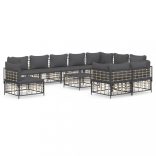 11 részes antracitszürke polyrattan kerti ülőgarnitúra párnával