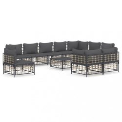   11 részes antracitszürke polyrattan kerti ülőgarnitúra párnával