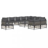11 részes antracitszürke polyrattan kerti ülőgarnitúra párnával