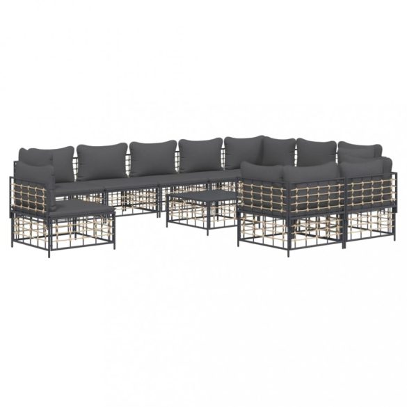 11 részes antracitszürke polyrattan kerti ülőgarnitúra párnával