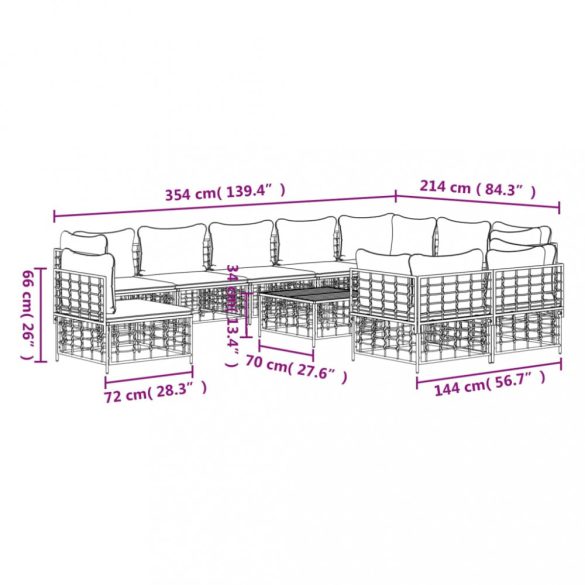 11 részes antracitszürke polyrattan kerti ülőgarnitúra párnával