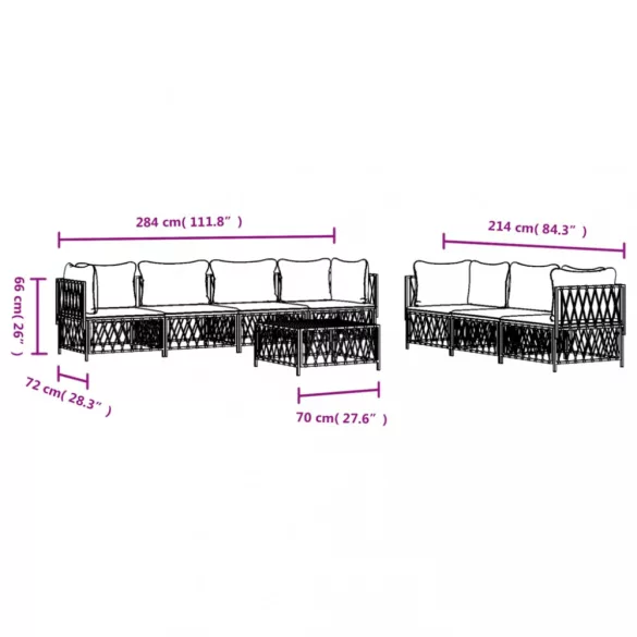 8 részes fehér acél kerti ülőgarnitúra párnákkal