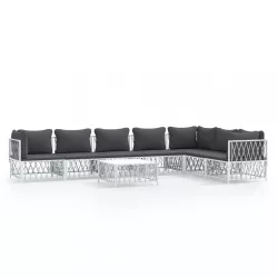 8 részes fehér acél kerti ülőgarnitúra párnákkal