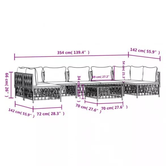 8 részes fehér acél kerti ülőgarnitúra párnákkal
