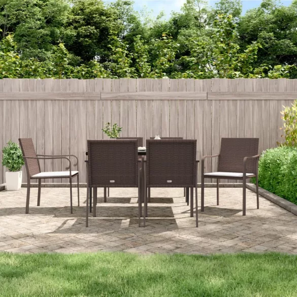 7 részes polyrattan és acél kerti étkezőgarnitúra párnával
