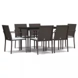 7 részes polyrattan és acél kerti étkezőgarnitúra párnával