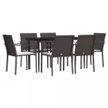 7 részes polyrattan és acél kerti étkezőgarnitúra párnával