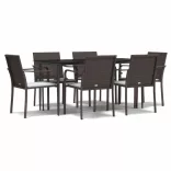 7 részes polyrattan és acél kerti étkezőgarnitúra párnával