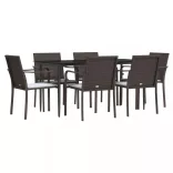 7 részes polyrattan és acél kerti étkezőgarnitúra párnával