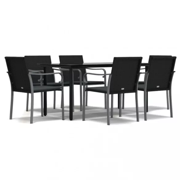 7 részes polyrattan és acél kerti étkezőgarnitúra párnával