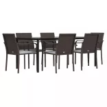 7 részes polyrattan és acél kerti étkezőgarnitúra párnával