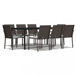 9 részes polyrattan és acél kerti étkezőgarnitúra párnával