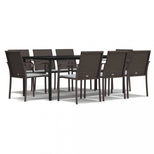 9 részes polyrattan és acél kerti étkezőgarnitúra párnával