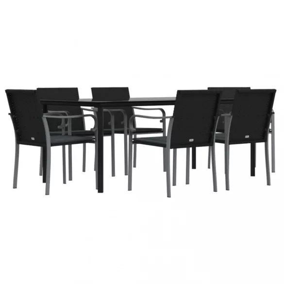 7 részes polyrattan és acél kerti étkezőgarnitúra párnával