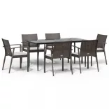 7 részes polyrattan és acél kerti étkezőgarnitúra párnával