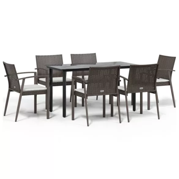 7 részes polyrattan és acél kerti étkezőgarnitúra párnával