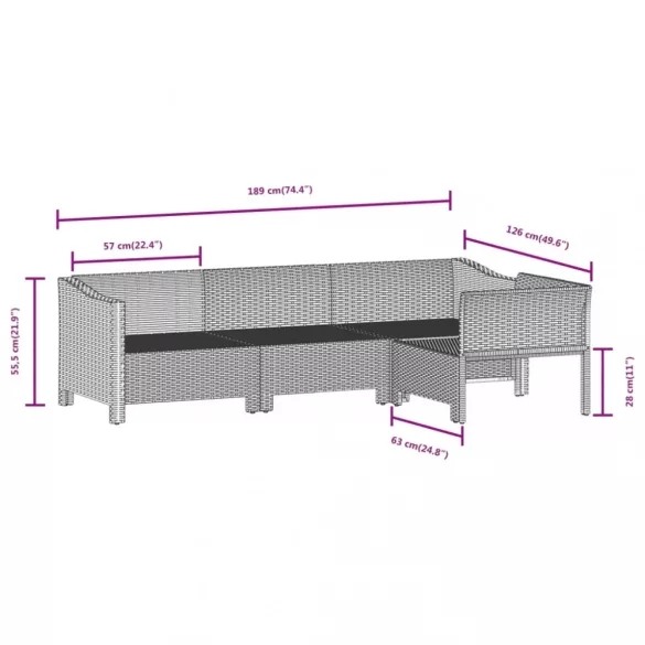 8 részes szürke polyrattan kerti ülőgarnitúra párnákkal