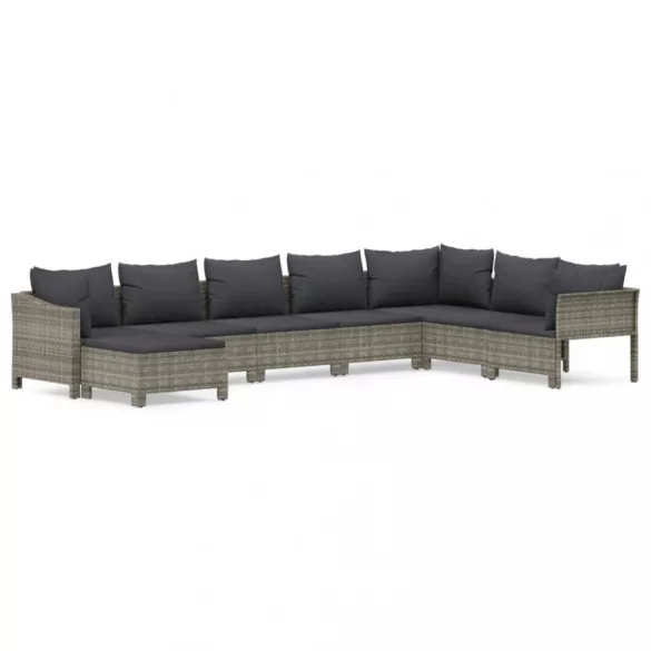 8 részes szürke polyrattan kerti ülőgarnitúra párnákkal