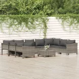 10 részes szürke polyrattan kerti ülőgarnitúra párnákkal