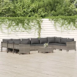   11 részes szürke polyrattan kerti ülőgarnitúra párnákkal