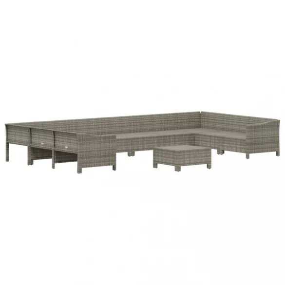 11 részes szürke polyrattan kerti ülőgarnitúra párnákkal
