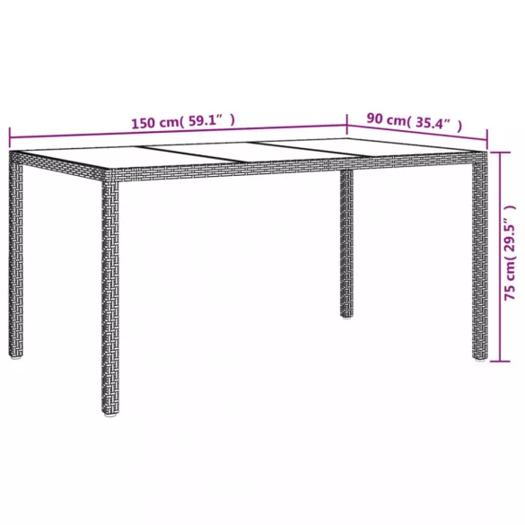 7 részes fekete polyrattan kerti étkezőgarnitúra párnával