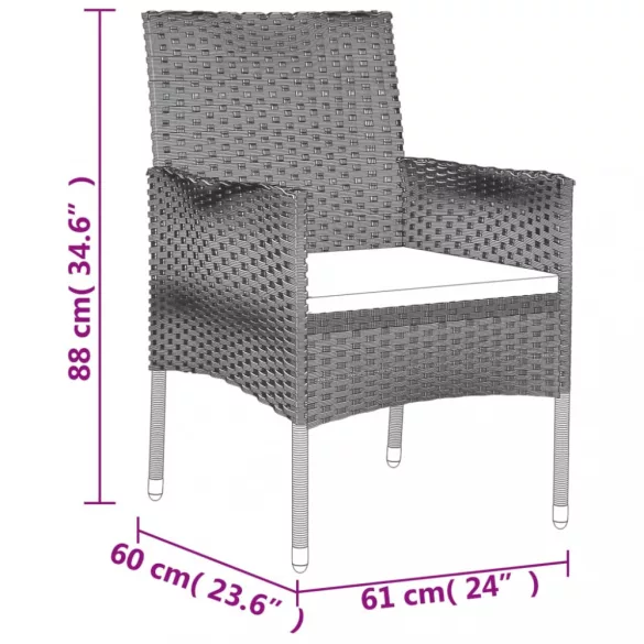 9 részes fekete polyrattan kerti étkezőgarnitúra párnákkal