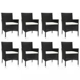 9 részes fekete polyrattan kerti étkezőgarnitúra párnákkal