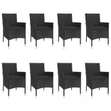 9 részes fekete polyrattan kerti étkezőgarnitúra párnákkal