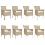 9 részes bézs polyrattan kerti étkezőgarnitúra párnákkal