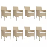 9 részes bézs polyrattan kerti étkezőgarnitúra párnákkal