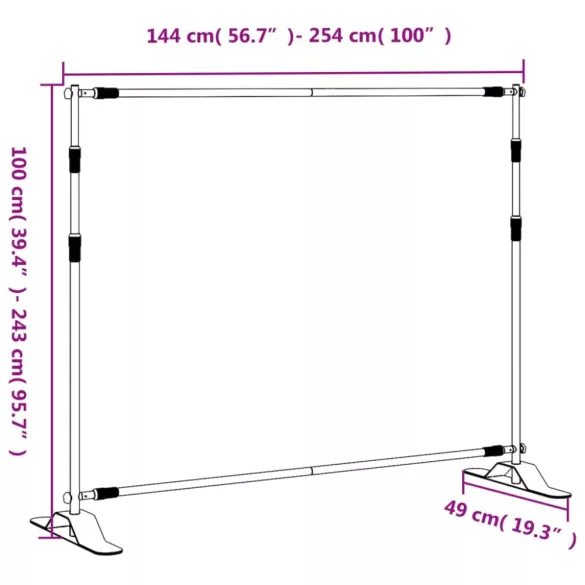 2 db fekete acél háttérállvány 254 x 243 cm