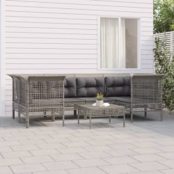   7 részes szürke polyrattan kerti ülőgarnitúra párnákkal