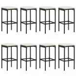 9 részes fekete polyrattan kerti bárszett párnával