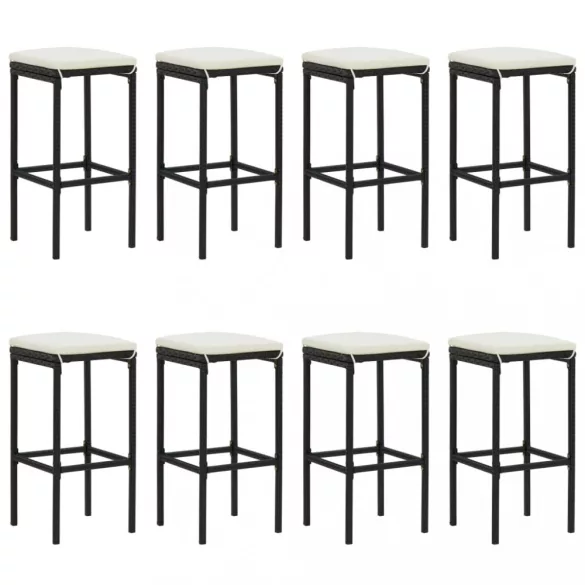 9 részes fekete polyrattan kerti bárszett párnával