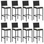 9 részes fekete polyrattan kerti bárszett párnával