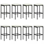 9 részes fekete polyrattan kerti bárszett párnával