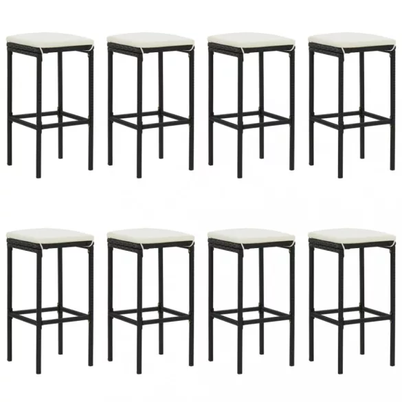 9 részes fekete polyrattan kerti bárszett párnával