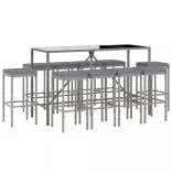 11 részes szürke polyrattan kerti bárszett párnákkal