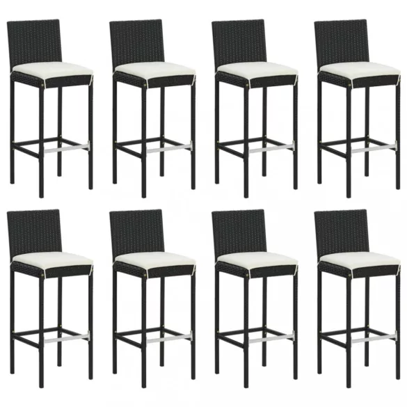 9 részes fekete polyrattan kerti bárszett párnával