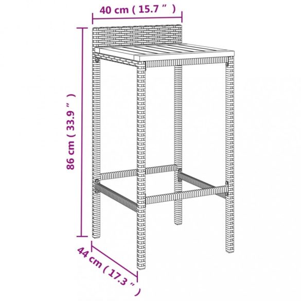 9 részes szürke polyrattan és tömör akácfa kerti bárszett