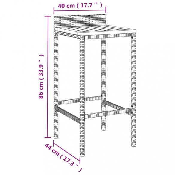 9 részes szürke polyrattan és tömör akácfa kerti bárszett