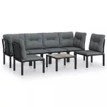 7 részes fekete-szürke polyrattan kerti ülőgarnitúra