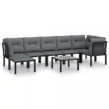 8 részes fekete-szürke polyrattan kerti társalgógarnitúra