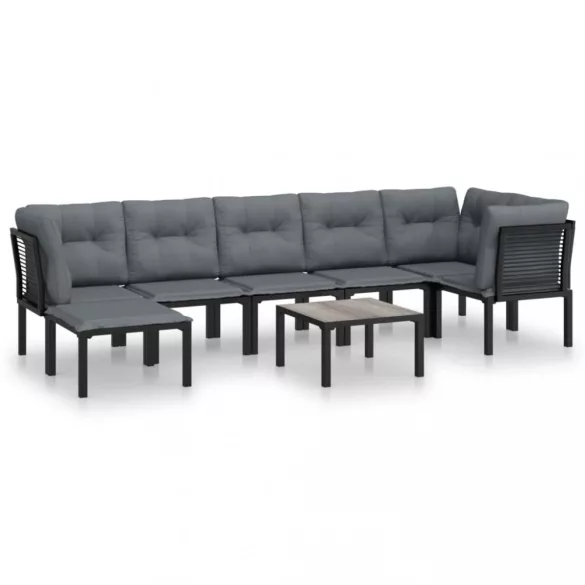 8 részes fekete-szürke polyrattan kerti társalgógarnitúra