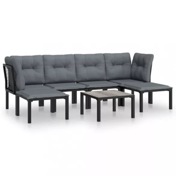 7 részes fekete-szürke polyrattan kerti ülőgarnitúra