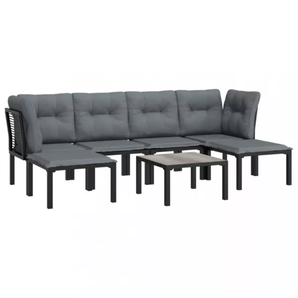7 részes fekete-szürke polyrattan kerti ülőgarnitúra