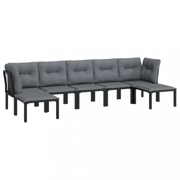 7 részes fekete-szürke polyrattan kerti ülőgarnitúra