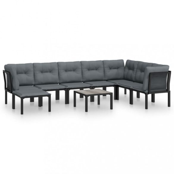 9 részes fekete-szürke polyrattan kerti ülőgarnitúral