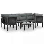 7 részes fekete-szürke polyrattan kerti ülőgarnitúra